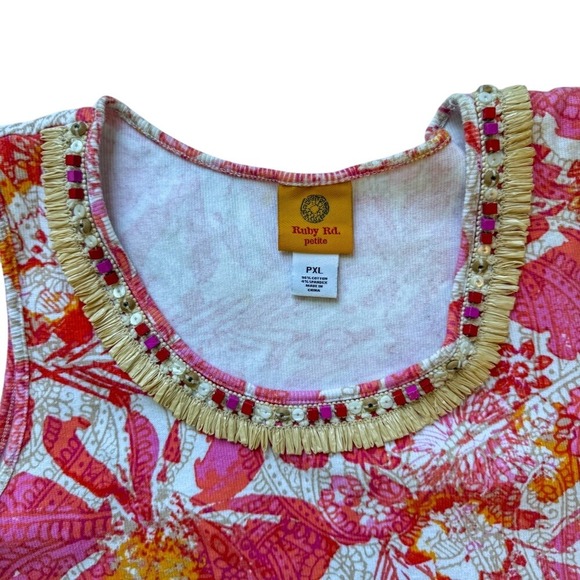 Ruby Rd. Women's PXL Petite‎ Floral Tank Top Boho Chic Ruffle Hem - Picture 3 of 8